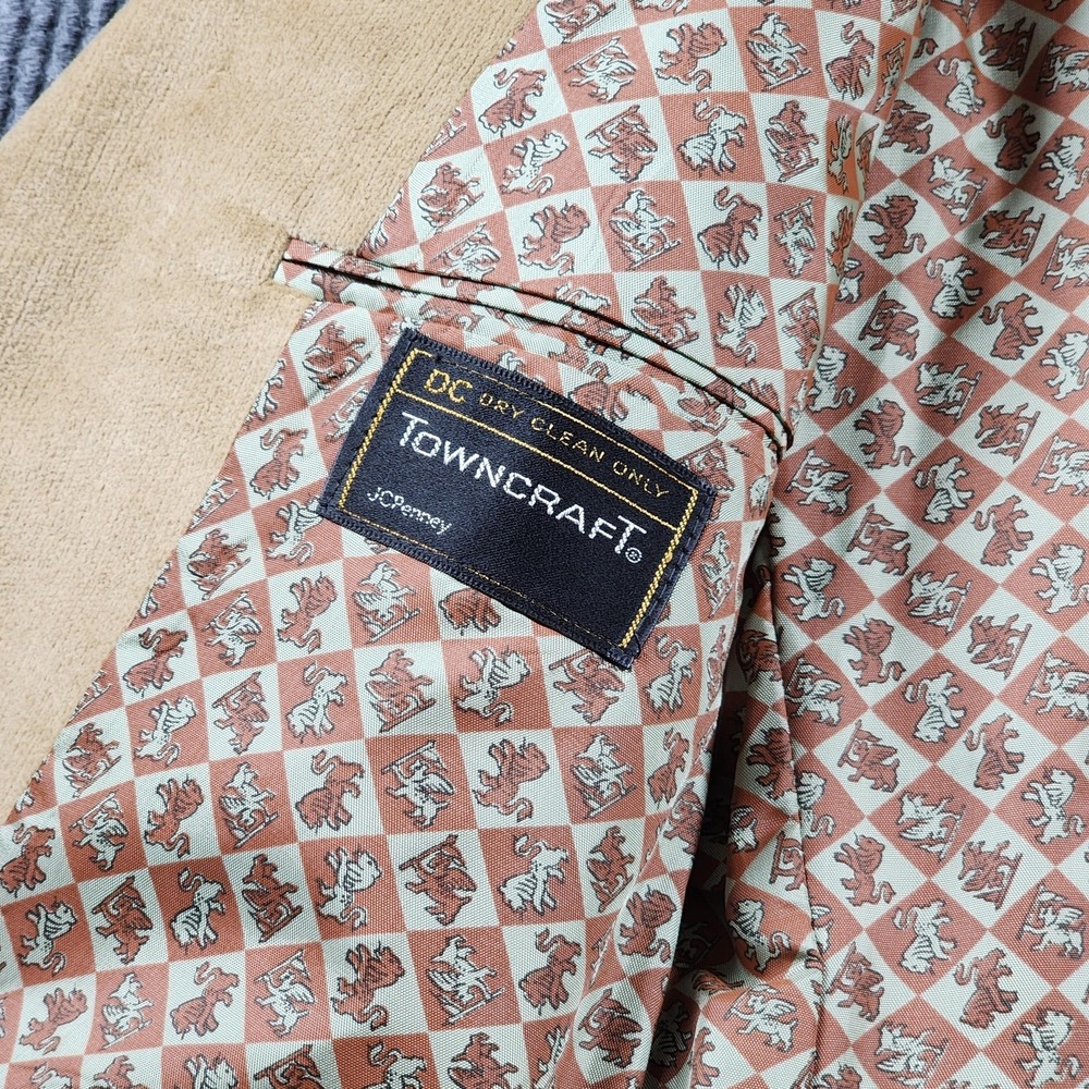 Vintage Towncraft Blazer 40R Tan Corduroy Sport Coat Suede Trim Western Jacket - Picture 5 of 15
